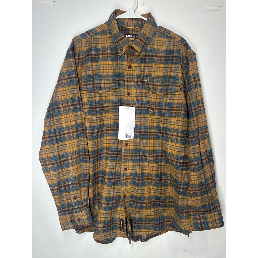 Ariat Rebar Flannel Durastretch Work Shirt Long Sleeve Plaid Men's‎ Size Large